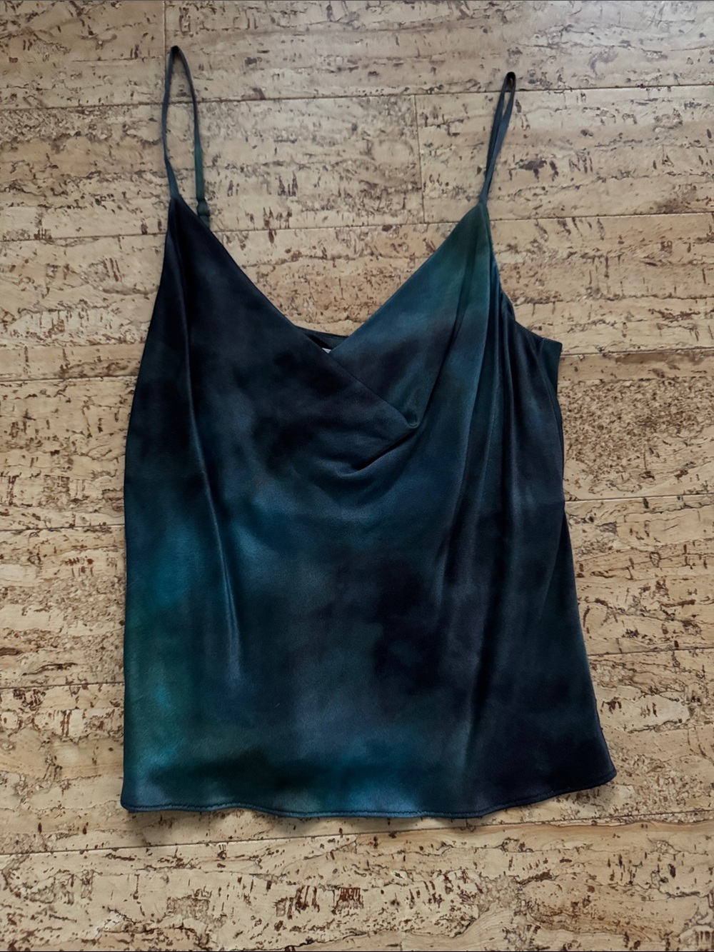 Aritzia Wilfred Slip Cami Tank Top in Teal-Black Tie Dye